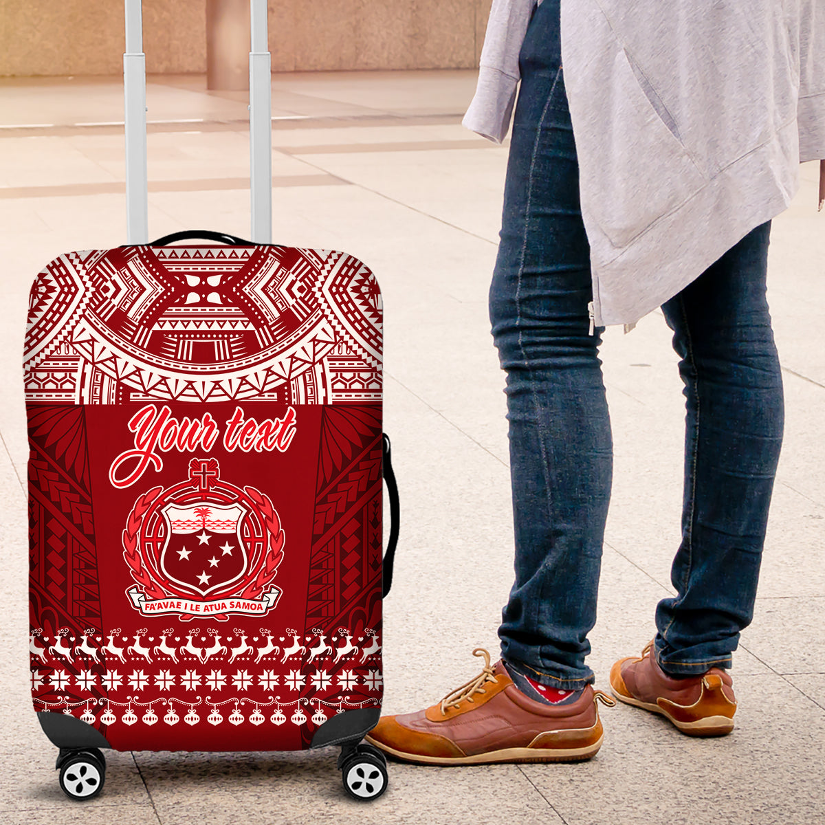 Personalised Toa Samoa Christmas Luggage Cover Samoa Siva Tau Manuia Le Kerisimasi Red Vibe LT9 Red - Polynesian Pride