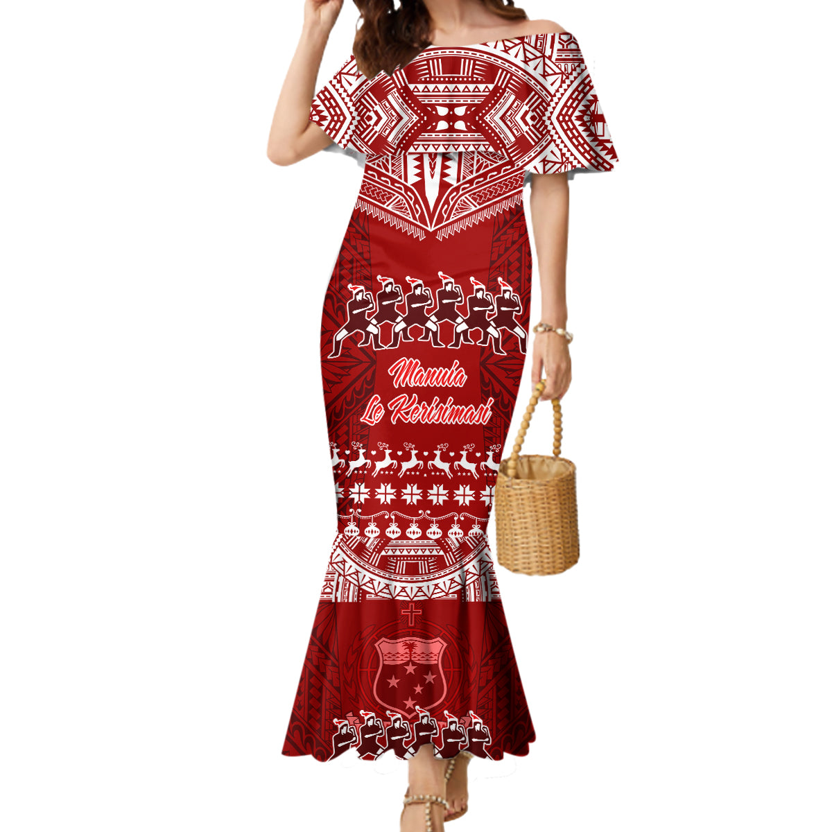 Personalised Toa Samoa Christmas Mermaid Dress Samoa Siva Tau Manuia Le Kerisimasi Red Vibe LT9 Women Red - Polynesian Pride