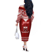 Personalised Toa Samoa Christmas Off The Shoulder Long Sleeve Dress Samoa Siva Tau Manuia Le Kerisimasi Red Vibe LT9 - Polynesian Pride
