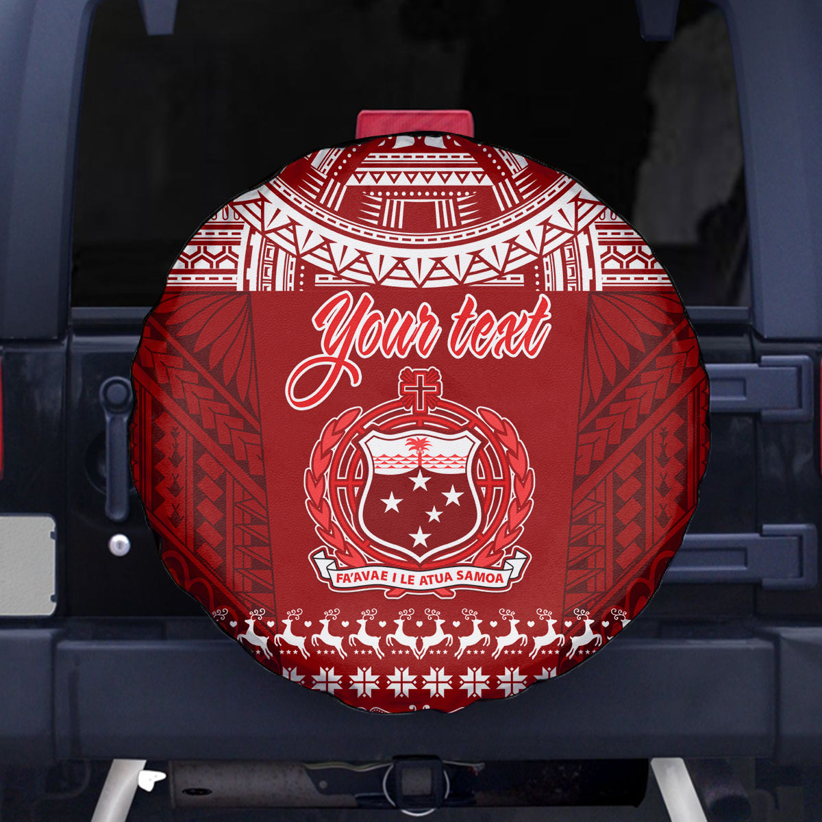 Personalised Toa Samoa Christmas Spare Tire Cover Samoa Siva Tau Manuia Le Kerisimasi Red Vibe LT9 Red - Polynesian Pride