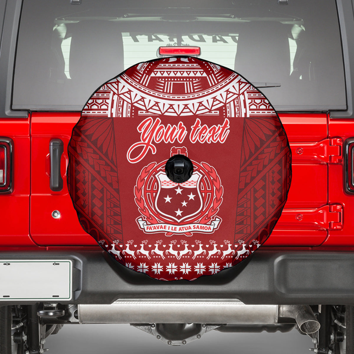 Personalised Toa Samoa Christmas Spare Tire Cover Samoa Siva Tau Manuia Le Kerisimasi Red Vibe LT9 - Polynesian Pride