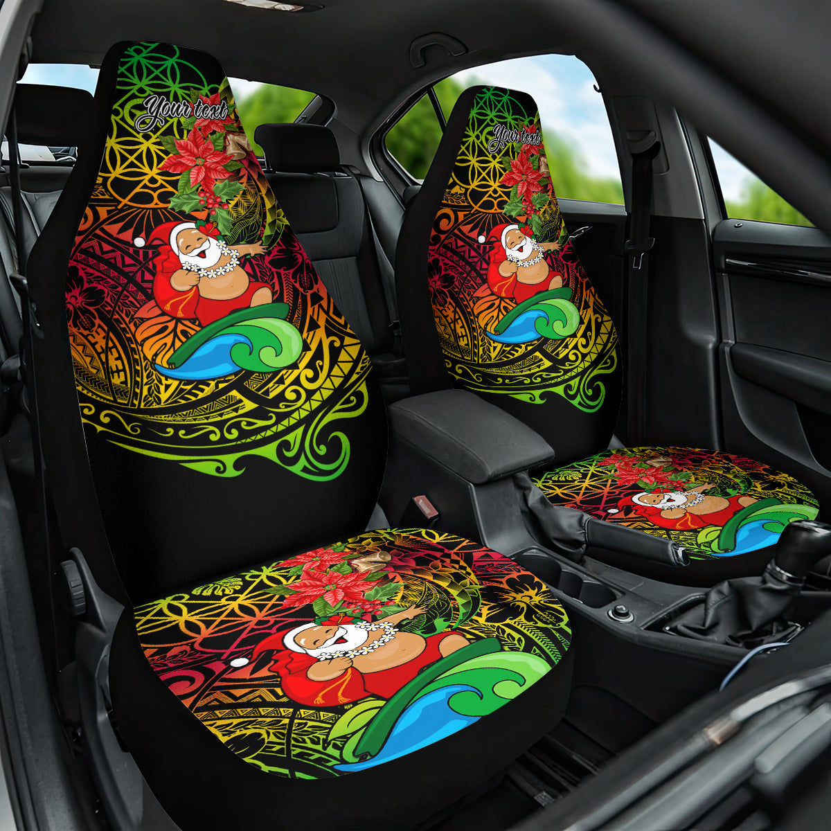 Personalised Vanuatu Joyeux Noel Car Seat Cover Christmas Santas God Yumi LT9 One Size Reggae - Polynesian Pride