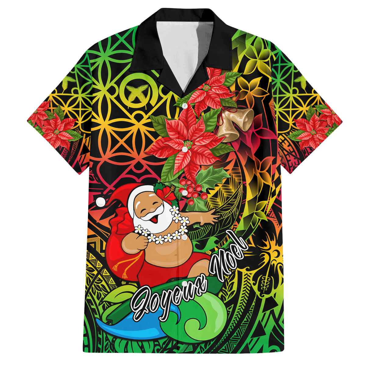 Personalised Vanuatu Joyeux Noel Family Matching Off Shoulder Long Sleeve Dress and Hawaiian Shirt Christmas Santas God Yumi LT9 Dad's Shirt - Short Sleeve Reggae - Polynesian Pride