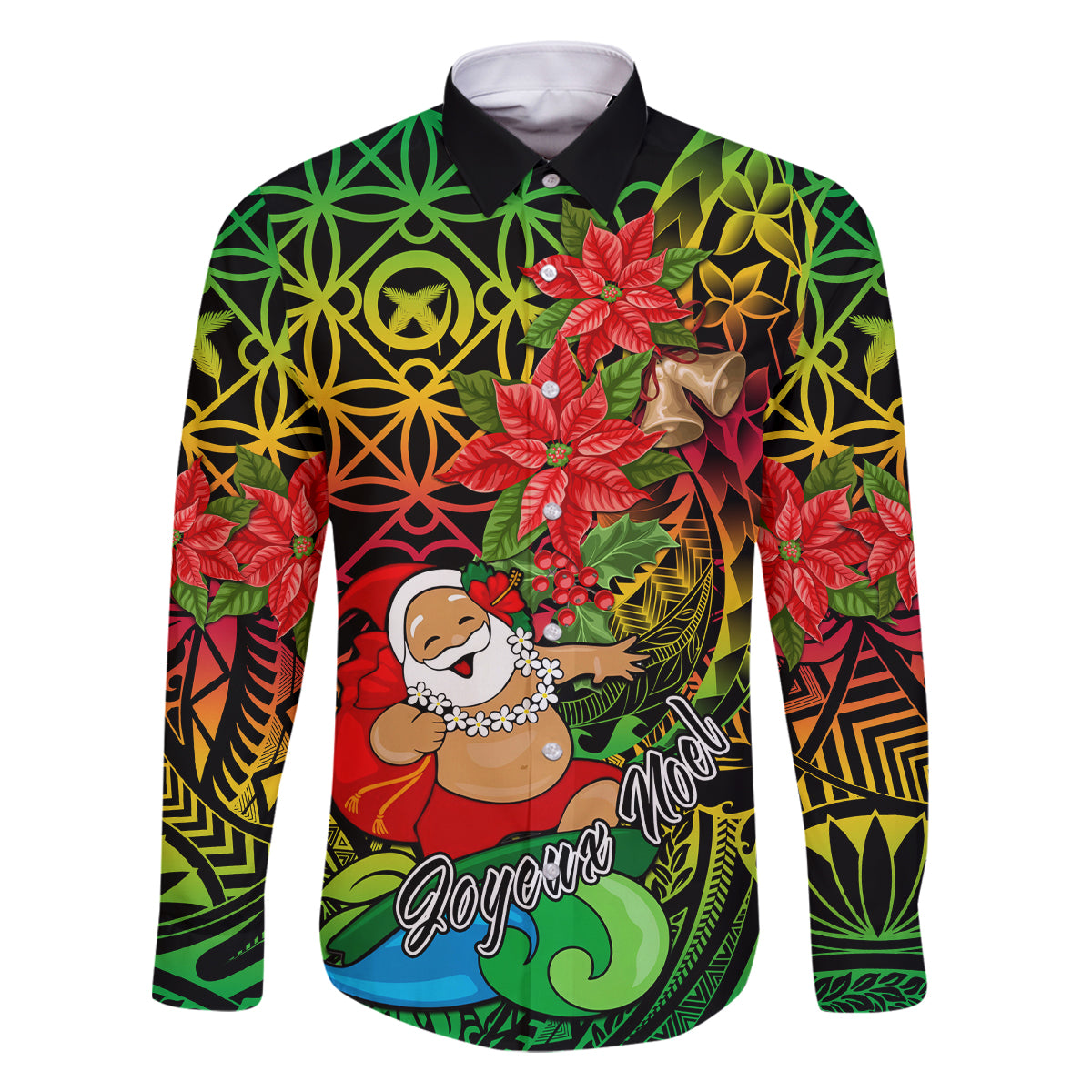 Personalised Vanuatu Joyeux Noel Family Matching Off Shoulder Long Sleeve Dress and Hawaiian Shirt Christmas Santas God Yumi LT9 Dad's Shirt - Long Sleeve Reggae - Polynesian Pride