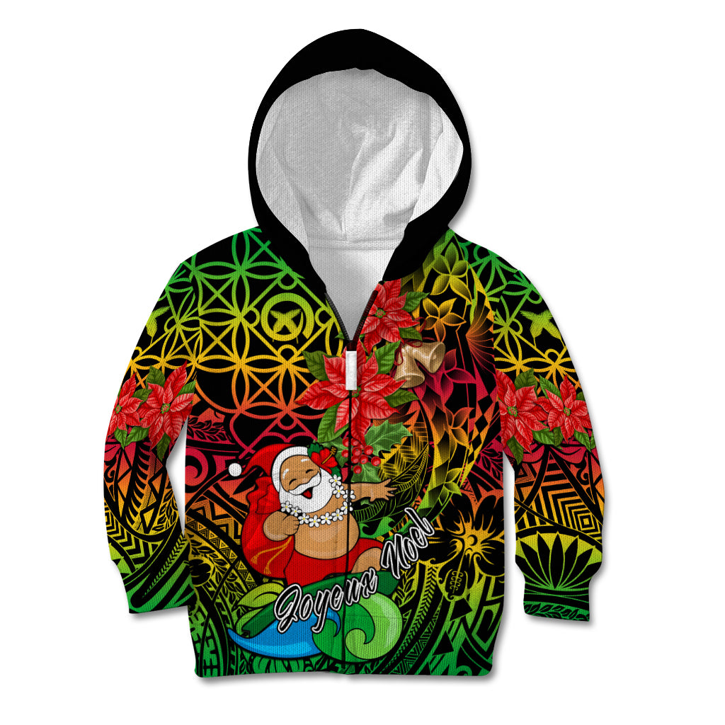 Personalised Vanuatu Joyeux Noel Kid Hoodie Christmas Santas God Yumi LT9 Zip Hoodie Reggae - Polynesian Pride