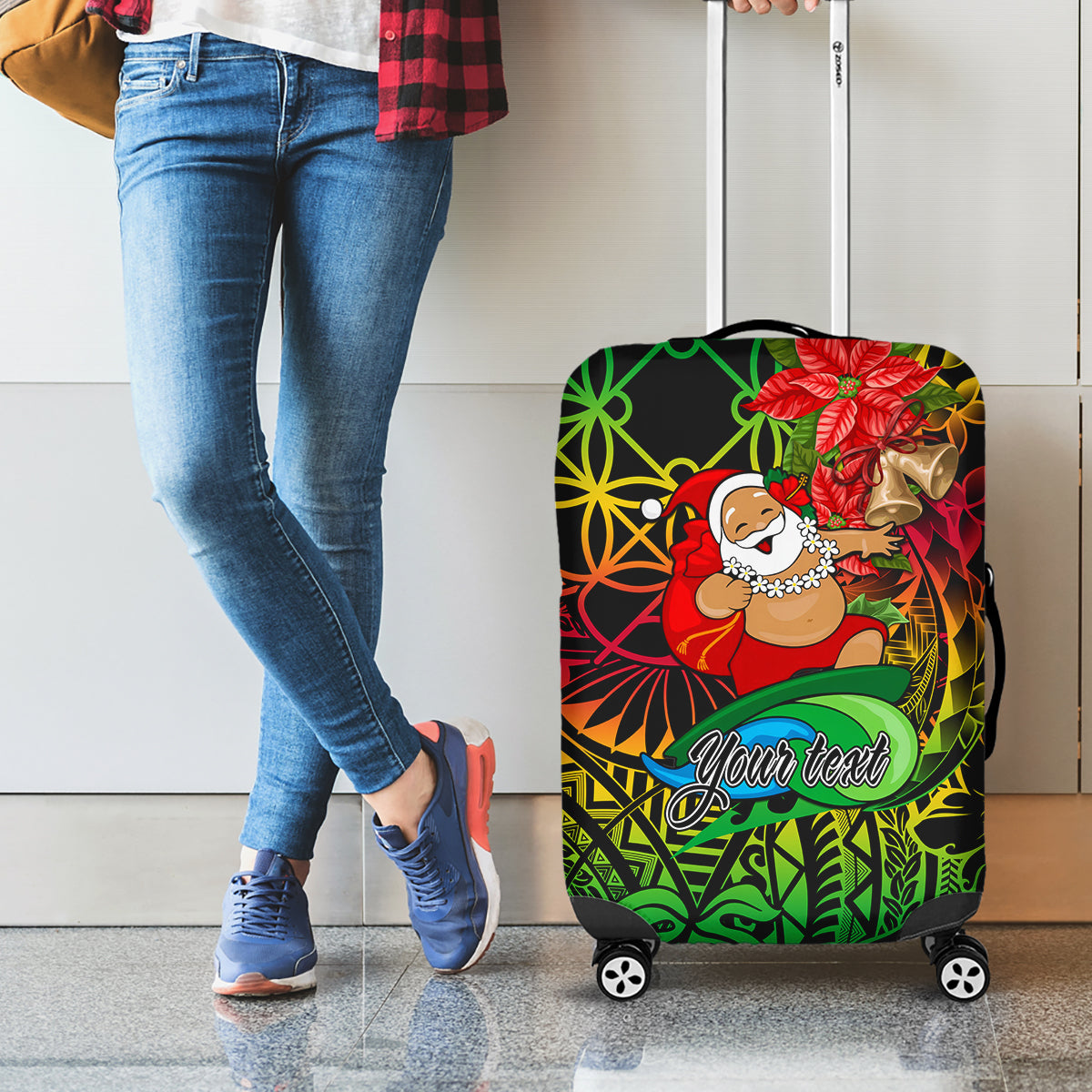 Personalised Vanuatu Joyeux Noel Luggage Cover Christmas Santas God Yumi LT9 - Polynesian Pride