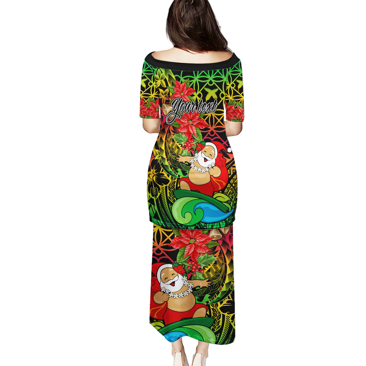 Personalised Vanuatu Joyeux Noel Puletasi Christmas Santas God Yumi LT9 - Polynesian Pride