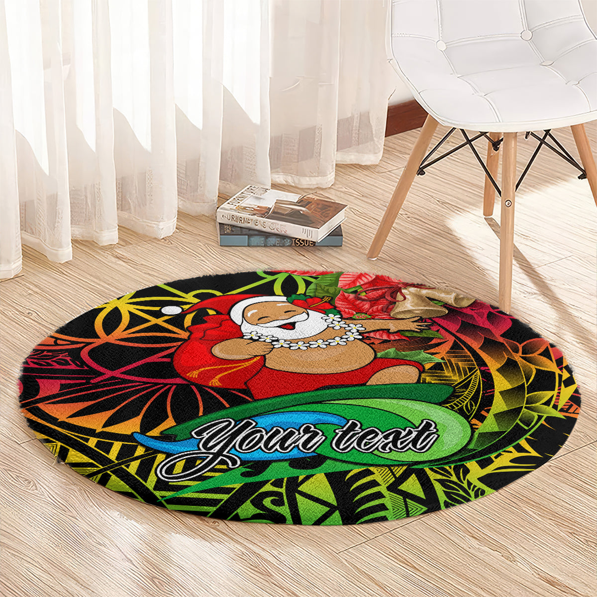 Personalised Vanuatu Joyeux Noel Round Carpet Christmas Santas God Yumi LT9 - Polynesian Pride