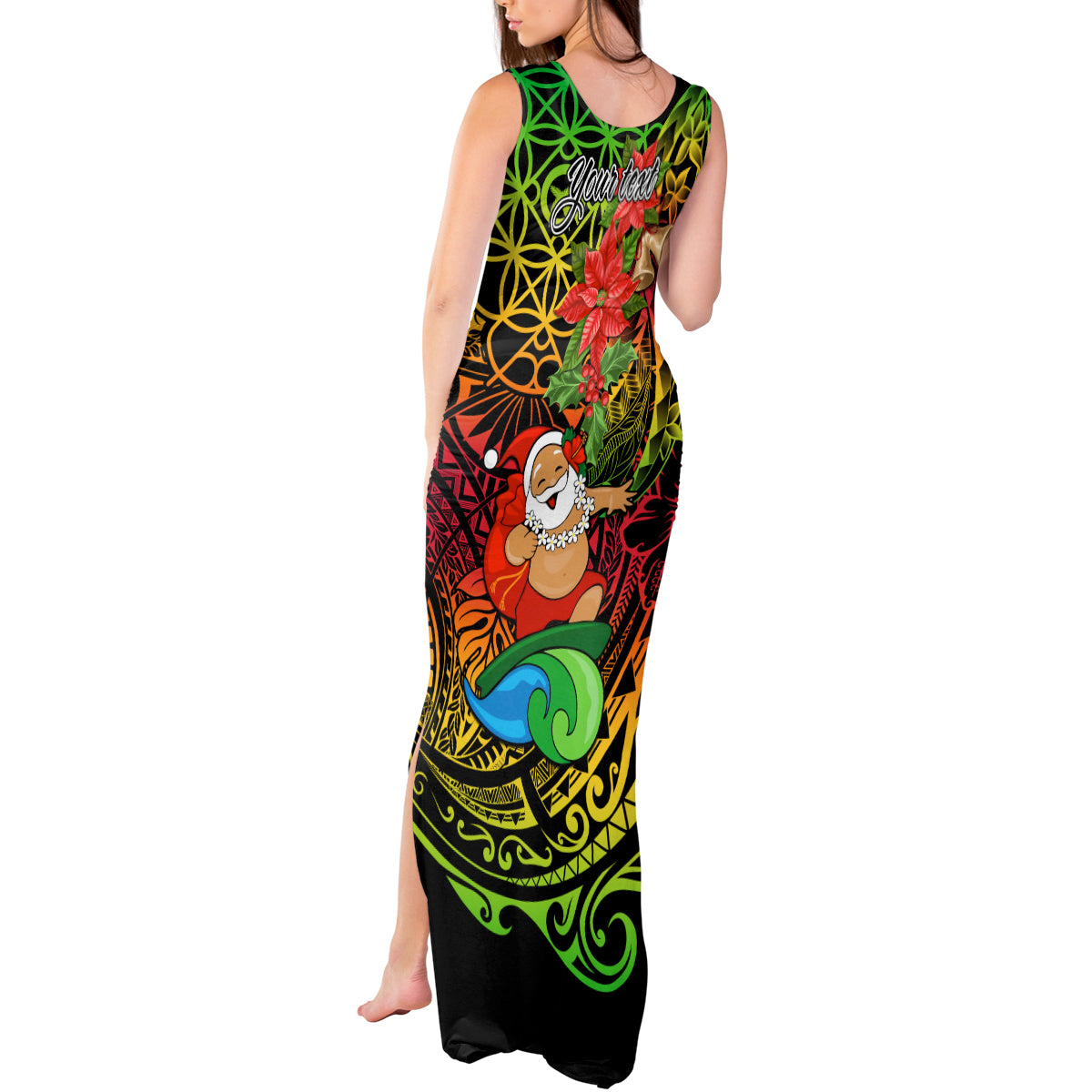 Personalised Vanuatu Joyeux Noel Tank Maxi Dress Christmas Santas God Yumi LT9 - Polynesian Pride