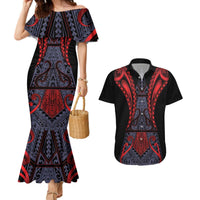 Custom New Zealand Couples Matching Mermaid Dress and Hawaiian Shirt Maori Kiwiana Pattern Tukutuku Motif LT9 Red - Polynesian Pride