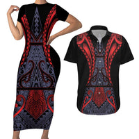 Custom New Zealand Couples Matching Short Sleeve Bodycon Dress and Hawaiian Shirt Maori Kiwiana Pattern Tukutuku Motif LT9 Red - Polynesian Pride
