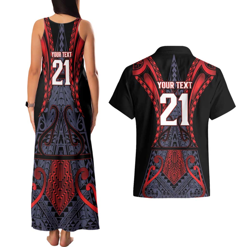 Custom New Zealand Couples Matching Tank Maxi Dress and Hawaiian Shirt Maori Kiwiana Pattern Tukutuku Motif LT9 - Polynesian Pride