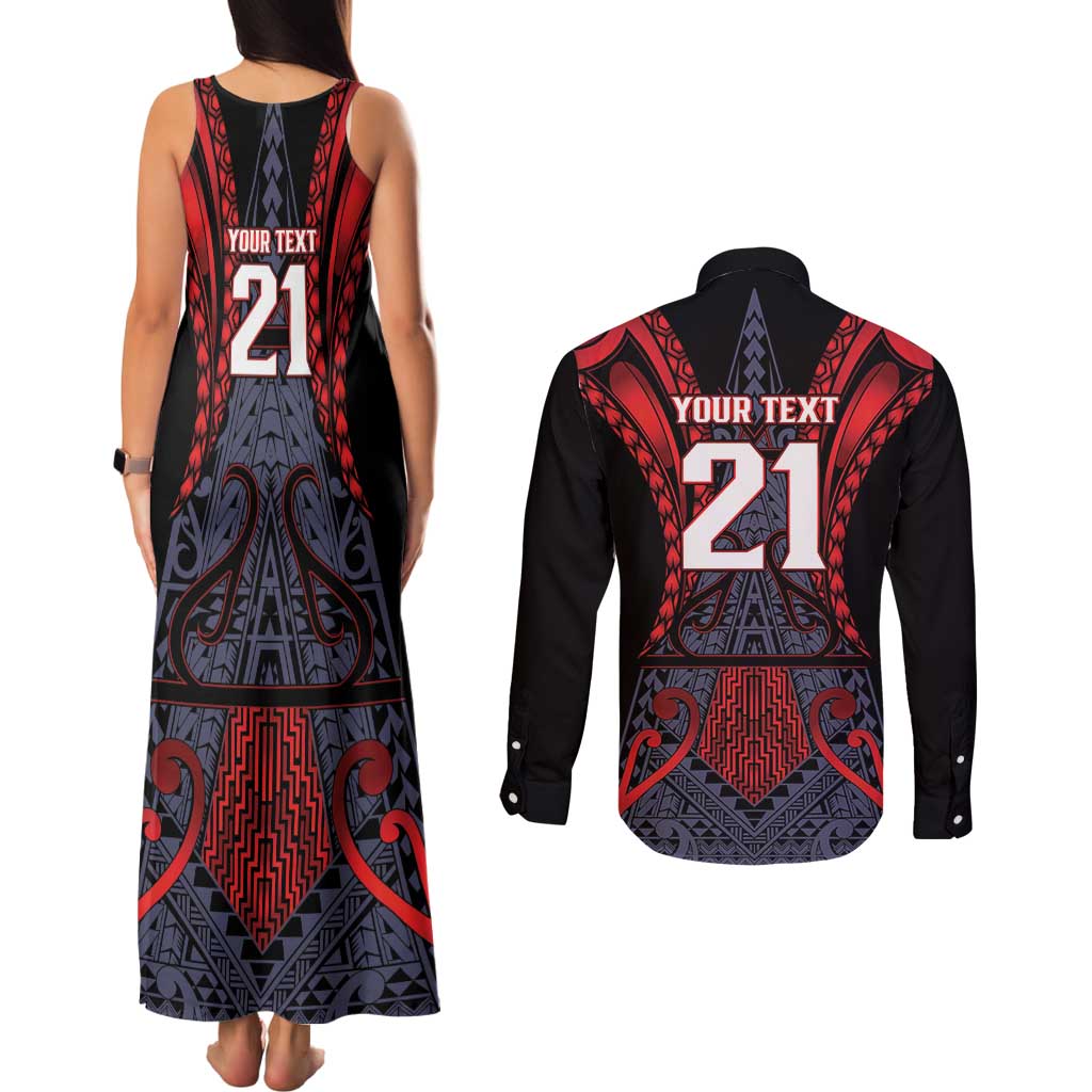 Custom New Zealand Couples Matching Tank Maxi Dress and Long Sleeve Button Shirt Maori Kiwiana Pattern Tukutuku Motif LT9 - Polynesian Pride
