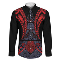 Custom New Zealand Family Matching Mermaid Dress and Hawaiian Shirt Maori Kiwiana Pattern Tukutuku Motif LT9 Dad's Shirt - Long Sleeve Red - Polynesian Pride