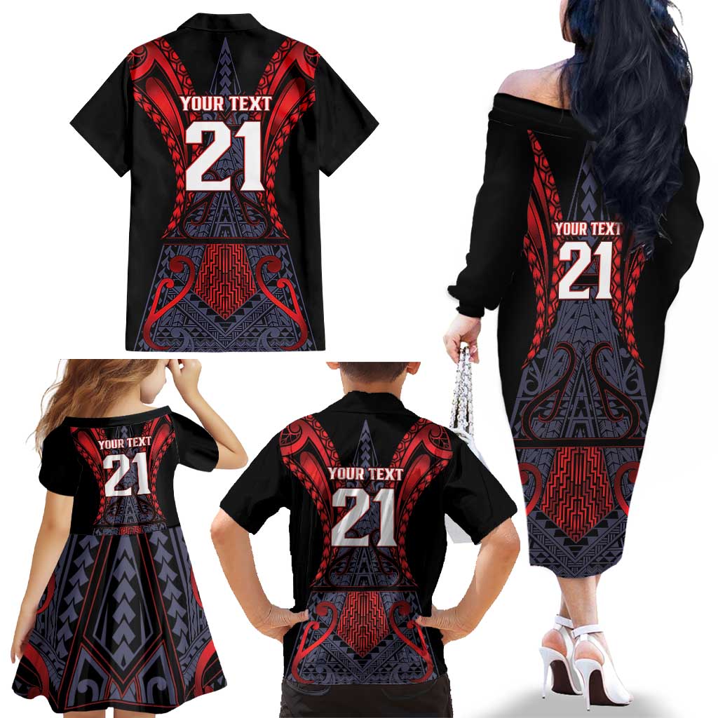 Custom New Zealand Family Matching Off The Shoulder Long Sleeve Dress and Hawaiian Shirt Maori Kiwiana Pattern Tukutuku Motif LT9 - Polynesian Pride