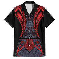 Custom New Zealand Family Matching Off Shoulder Maxi Dress and Hawaiian Shirt Maori Kiwiana Pattern Tukutuku Motif LT9 Dad's Shirt - Short Sleeve Red - Polynesian Pride