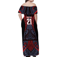 Custom New Zealand Family Matching Off Shoulder Maxi Dress and Hawaiian Shirt Maori Kiwiana Pattern Tukutuku Motif LT9 - Polynesian Pride