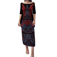 Custom New Zealand Family Matching Puletasi and Hawaiian Shirt Maori Kiwiana Pattern Tukutuku Motif LT9 Mom's Dress Red - Polynesian Pride