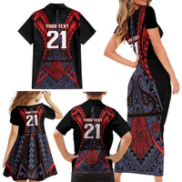 Custom New Zealand Family Matching Short Sleeve Bodycon Dress and Hawaiian Shirt Maori Kiwiana Pattern Tukutuku Motif LT9 - Polynesian Pride