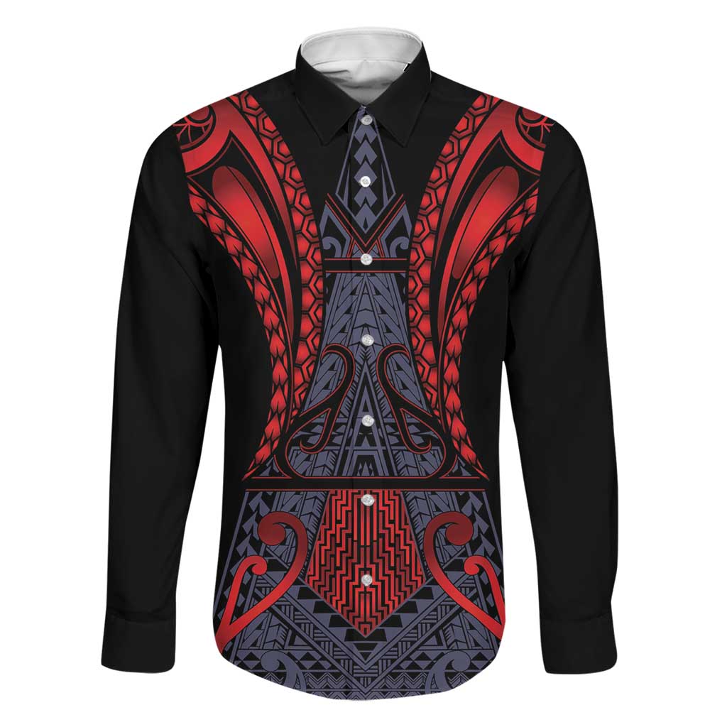Custom New Zealand Family Matching Short Sleeve Bodycon Dress and Hawaiian Shirt Maori Kiwiana Pattern Tukutuku Motif LT9 Dad's Shirt - Long Sleeve Red - Polynesian Pride