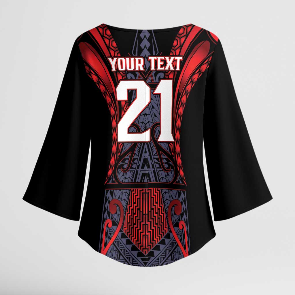 Custom New Zealand Kimono Sleeve Blouse Maori Kiwiana Pattern Tukutuku Motif
