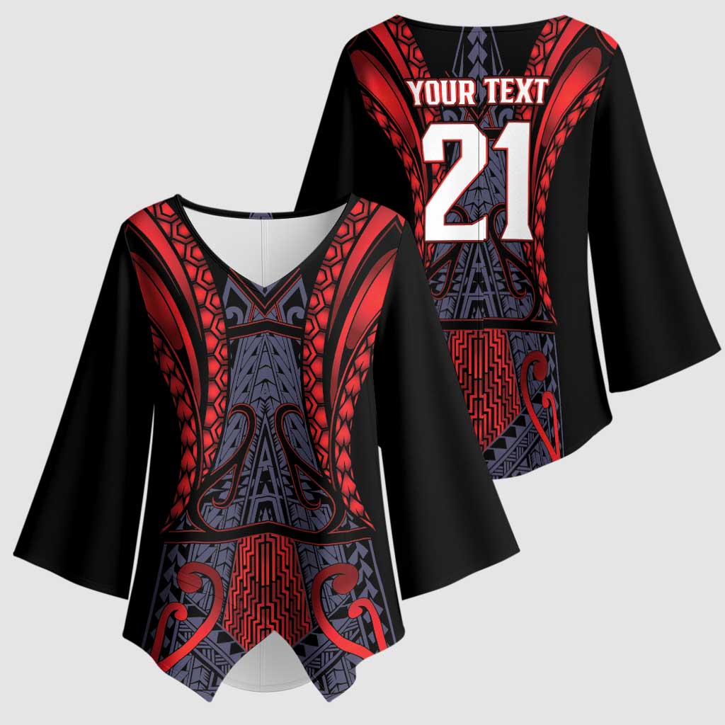 Custom New Zealand Kimono Sleeve Blouse Maori Kiwiana Pattern Tukutuku Motif
