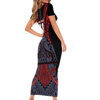 Custom New Zealand Short Sleeve Bodycon Dress Maori Kiwiana Pattern Tukutuku Motif
