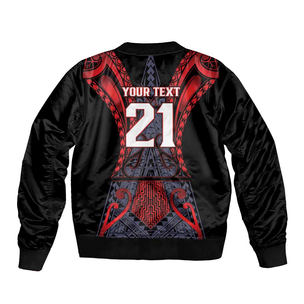 Custom New Zealand Sleeve Zip Bomber Jacket Maori Kiwiana Pattern Tukutuku Motif