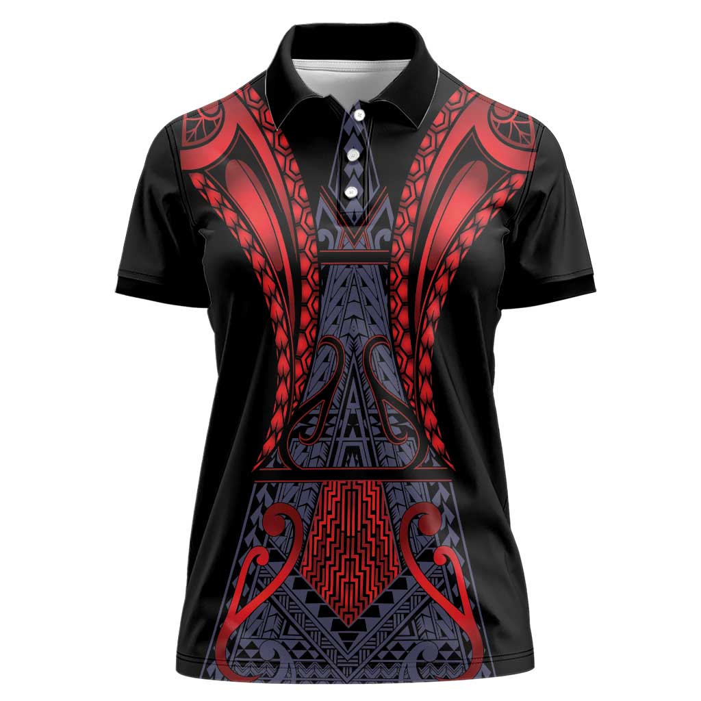 Custom New Zealand Women Polo Shirt Maori Kiwiana Pattern Tukutuku Motif LT9 Female Red - Polynesian Pride