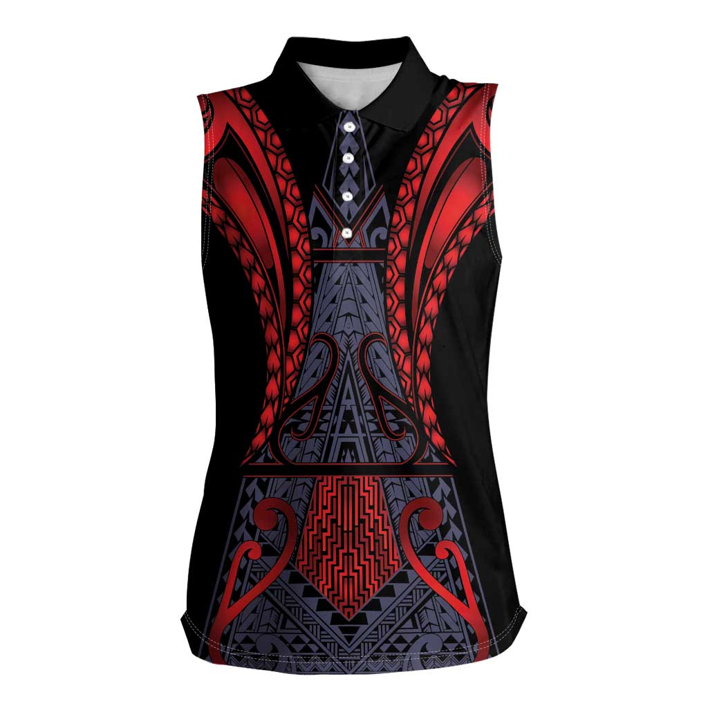 Custom New Zealand Women Sleeveless Polo Shirt Maori Kiwiana Pattern Tukutuku Motif LT9 Female Red - Polynesian Pride