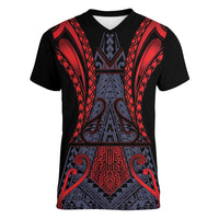 Custom New Zealand Women V-Neck T-Shirt Maori Kiwiana Pattern Tukutuku Motif LT9 Female Red - Polynesian Pride