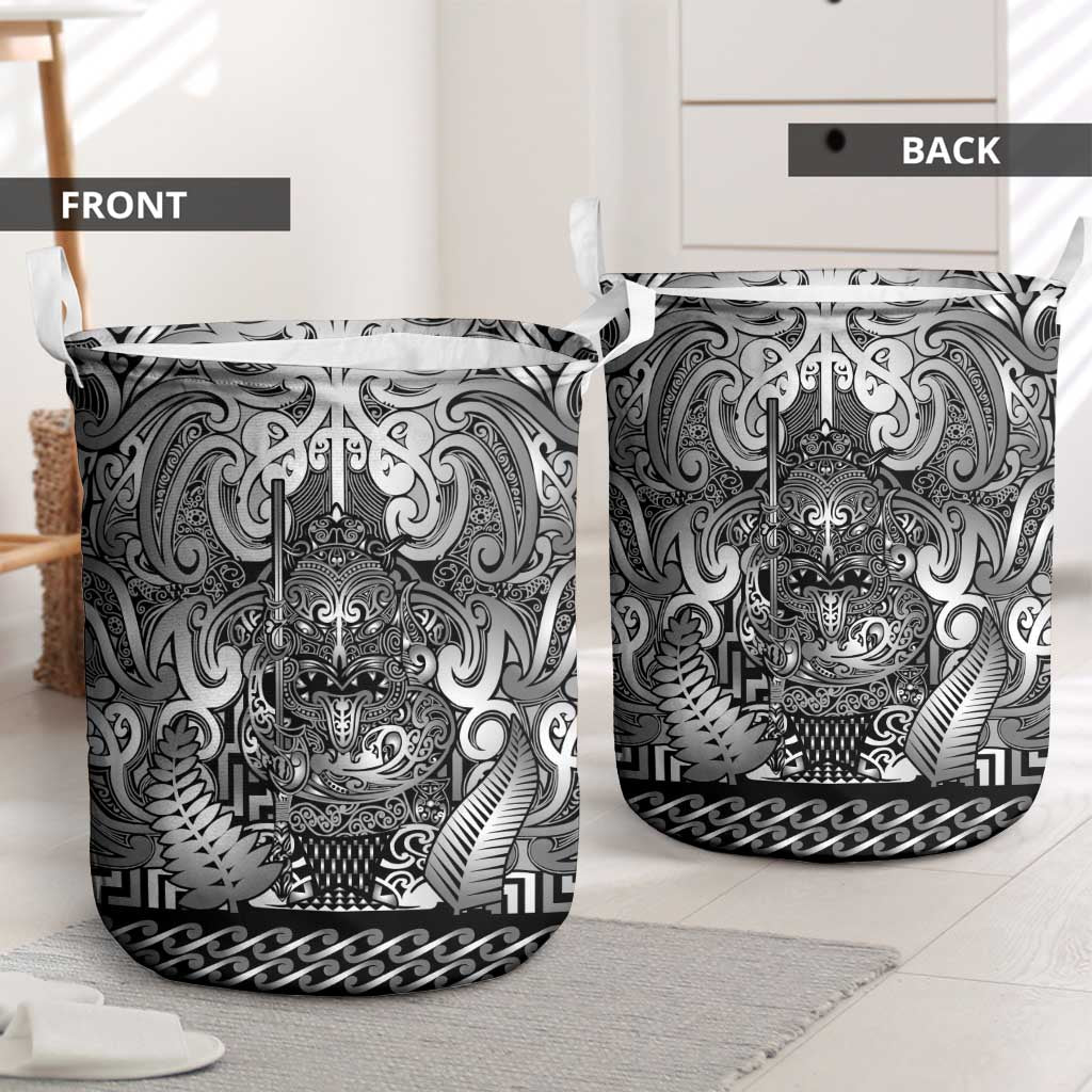 New Zealand Taiaha Maori Laundry Basket Kiwikiwi Minimalist Silver Fern Tukutuku Motif LT9 - Polynesian Pride