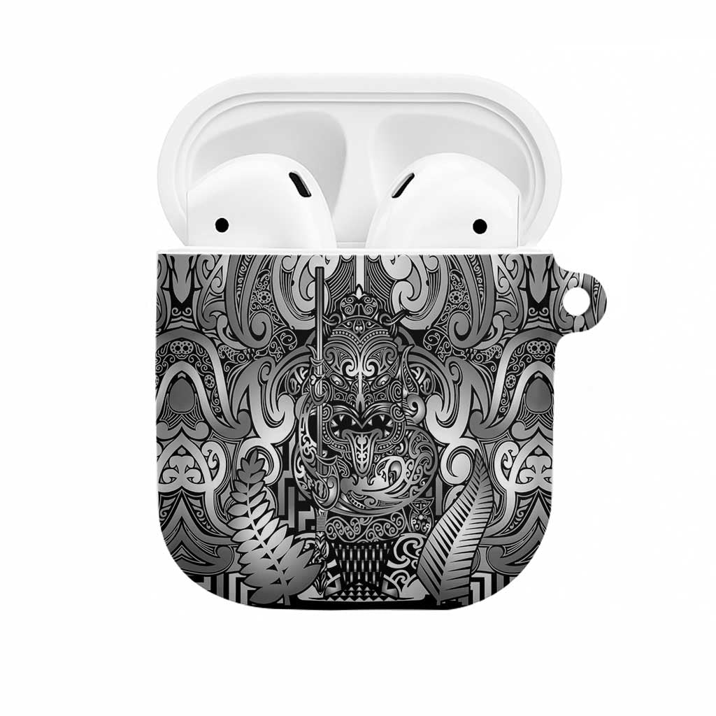 New Zealand Taiaha Maori AirPods Case Kiwikiwi Minimalist Silver Fern Tukutuku Motif LT9 White - Polynesian Pride