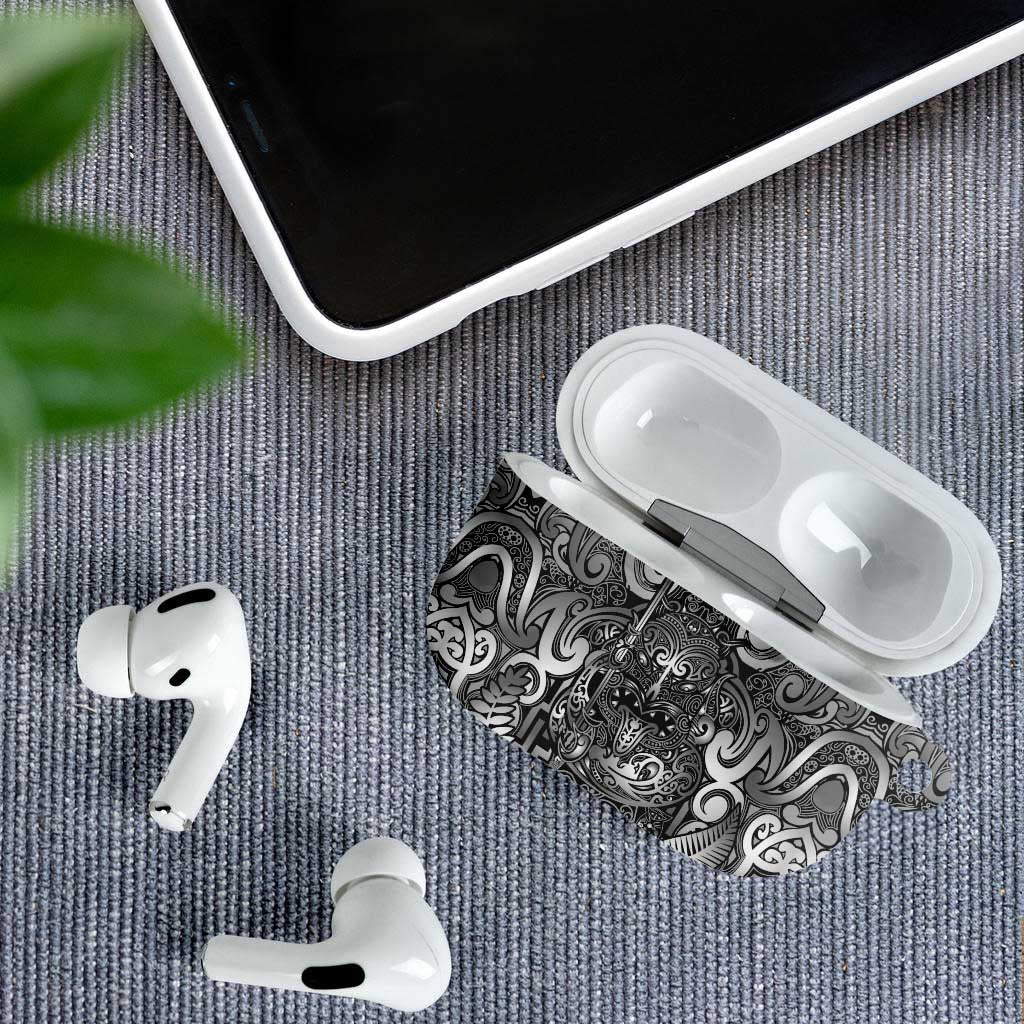 New Zealand Taiaha Maori AirPods Case Kiwikiwi Minimalist Silver Fern Tukutuku Motif LT9 - Polynesian Pride