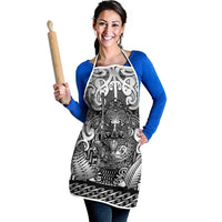 New Zealand Taiaha Maori Apron Kiwikiwi Minimalist Silver Fern Tukutuku Motif LT9 - Polynesian Pride