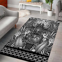 New Zealand Taiaha Maori Area Rug Kiwikiwi Minimalist Silver Fern Tukutuku Motif LT9 - Polynesian Pride