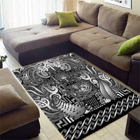 New Zealand Taiaha Maori Area Rug Kiwikiwi Minimalist Silver Fern Tukutuku Motif LT9 - Polynesian Pride
