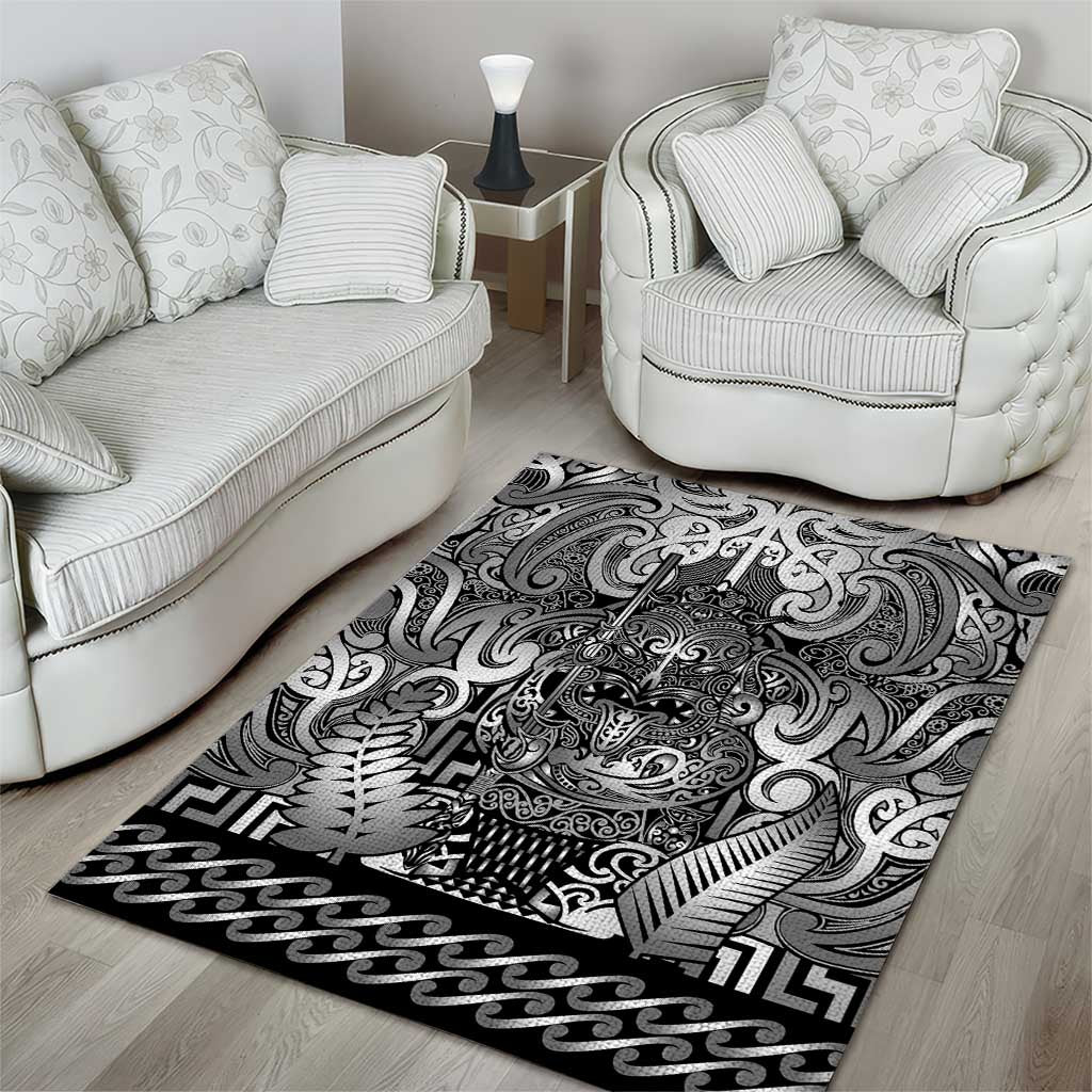 New Zealand Taiaha Maori Area Rug Kiwikiwi Minimalist Silver Fern Tukutuku Motif LT9 - Polynesian Pride