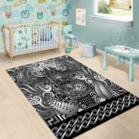 New Zealand Taiaha Maori Area Rug Kiwikiwi Minimalist Silver Fern Tukutuku Motif LT9 - Polynesian Pride