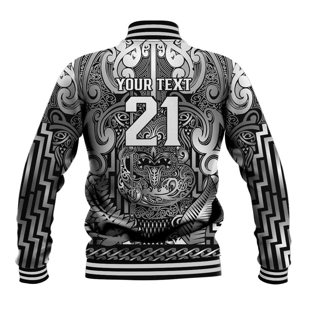 Custom New Zealand Taiaha Maori Baseball Jacket Kiwikiwi Minimalist Silver Fern Tukutuku Motif LT9 - Polynesian Pride