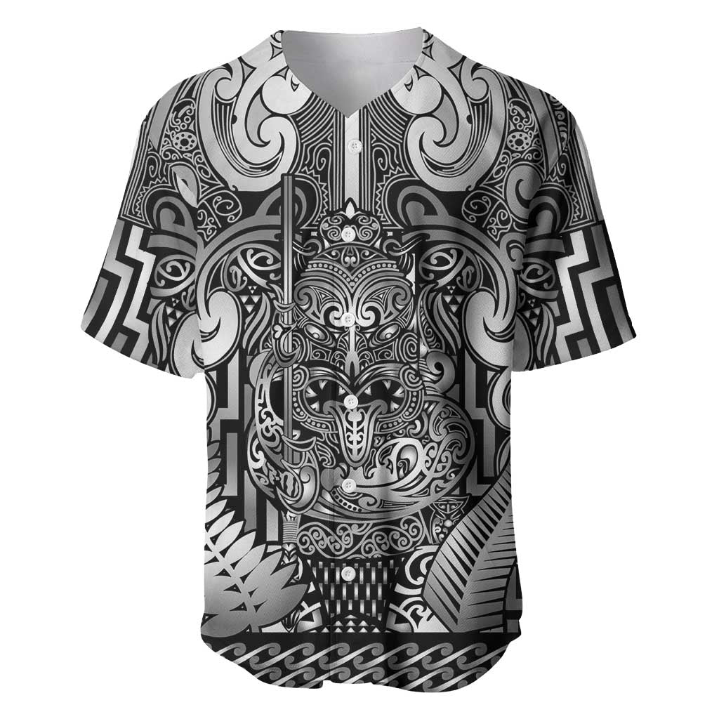 Custom New Zealand Taiaha Maori Baseball Jersey Kiwikiwi Minimalist Silver Fern Tukutuku Motif LT9 White - Polynesian Pride