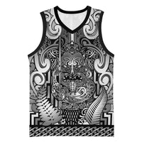 Custom New Zealand Taiaha Maori Basketball Jersey Kiwikiwi Minimalist Silver Fern Tukutuku Motif LT9 Unisex White - Polynesian Pride
