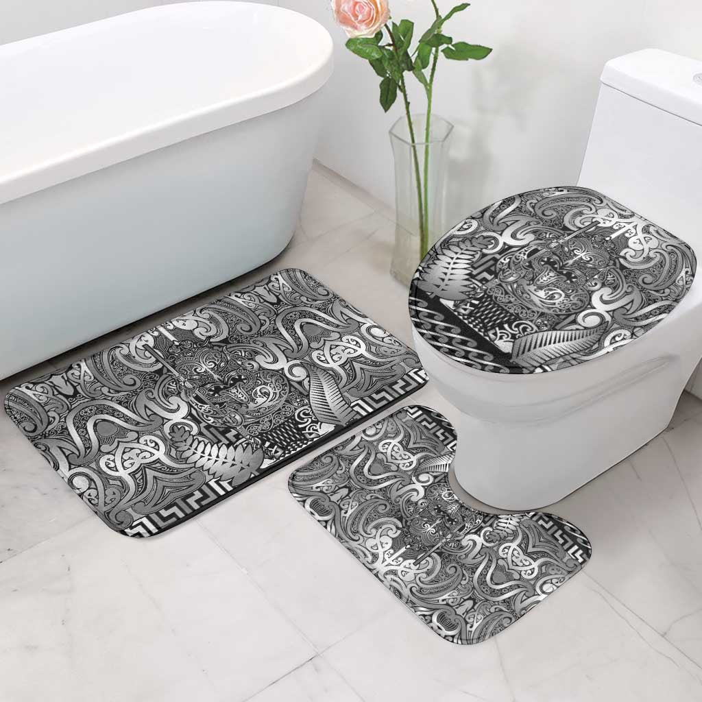 New Zealand Taiaha Maori Bathroom Set Kiwikiwi Minimalist Silver Fern Tukutuku Motif LT9 - Polynesian Pride