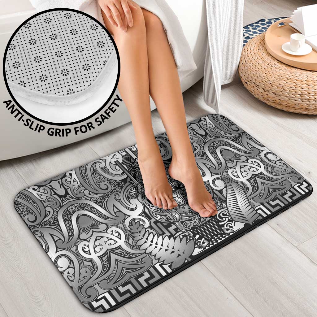 New Zealand Taiaha Maori Bathroom Set Kiwikiwi Minimalist Silver Fern Tukutuku Motif LT9 - Polynesian Pride