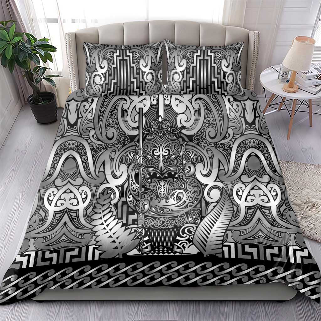 New Zealand Taiaha Maori Bedding Set Kiwikiwi Minimalist Silver Fern Tukutuku Motif LT9 - Polynesian Pride