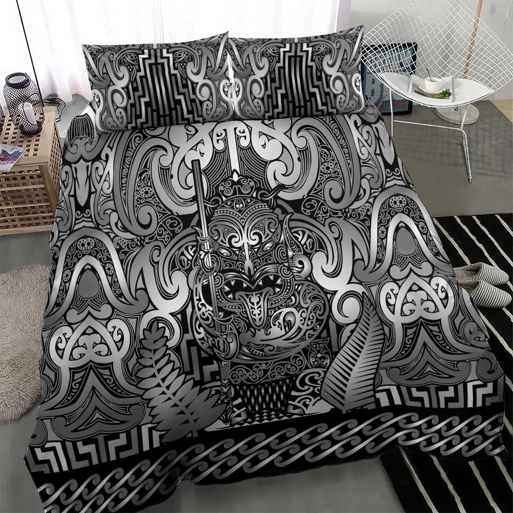 New Zealand Taiaha Maori Bedding Set Kiwikiwi Minimalist Silver Fern Tukutuku Motif LT9 - Polynesian Pride