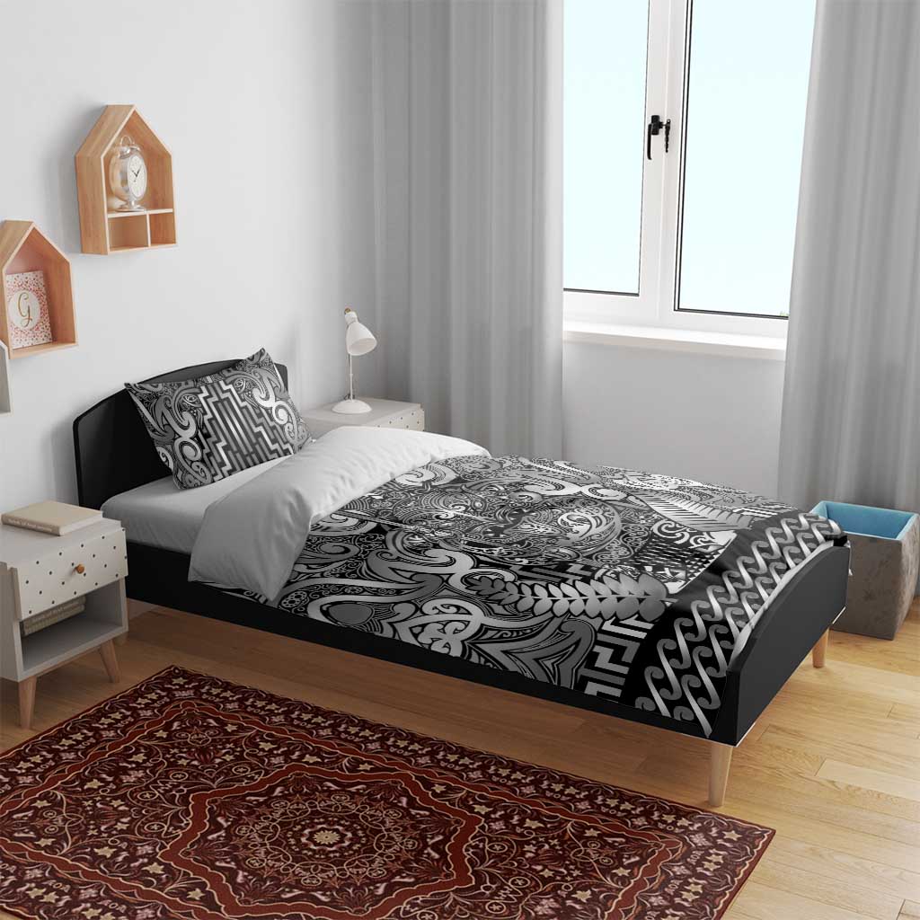 New Zealand Taiaha Maori Bedding Set Kiwikiwi Minimalist Silver Fern Tukutuku Motif LT9 - Polynesian Pride