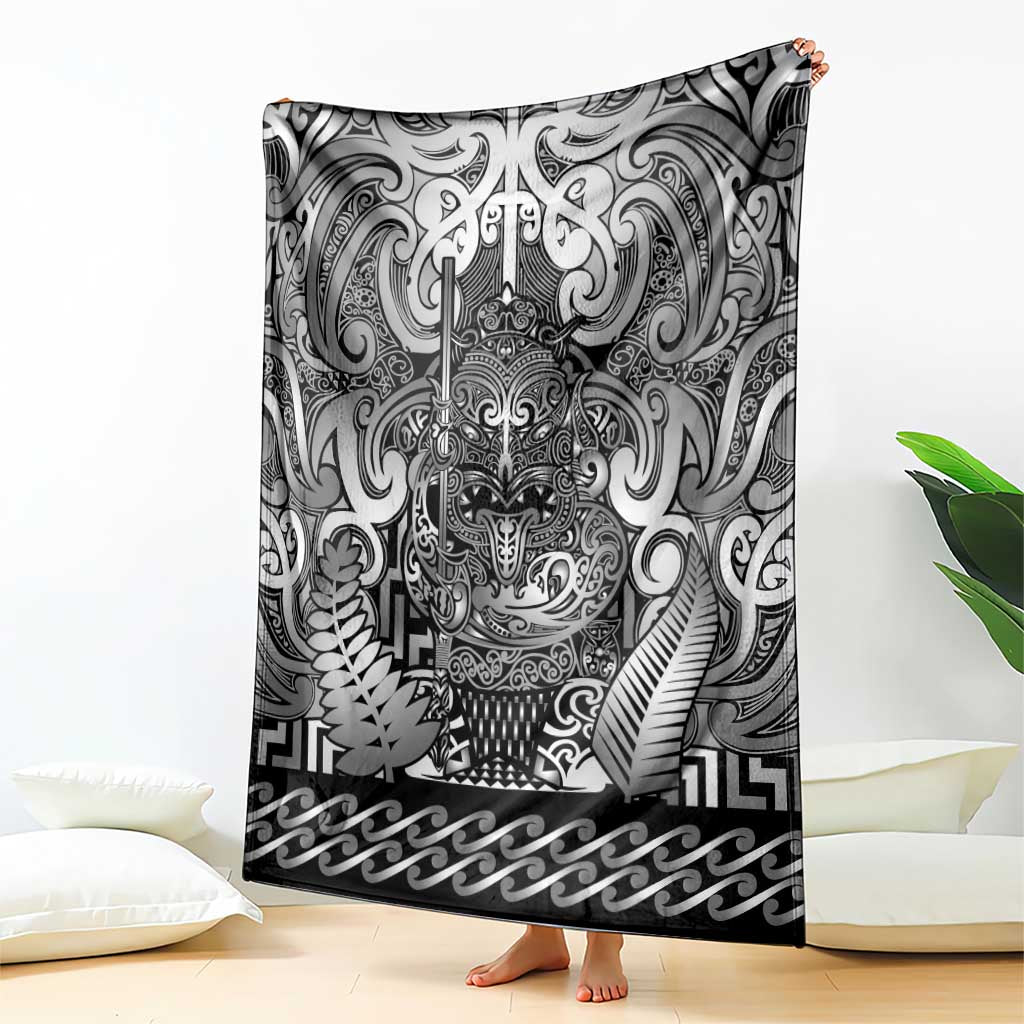 New Zealand Taiaha Maori Blanket Kiwikiwi Minimalist Silver Fern Tukutuku Motif LT9 - Polynesian Pride