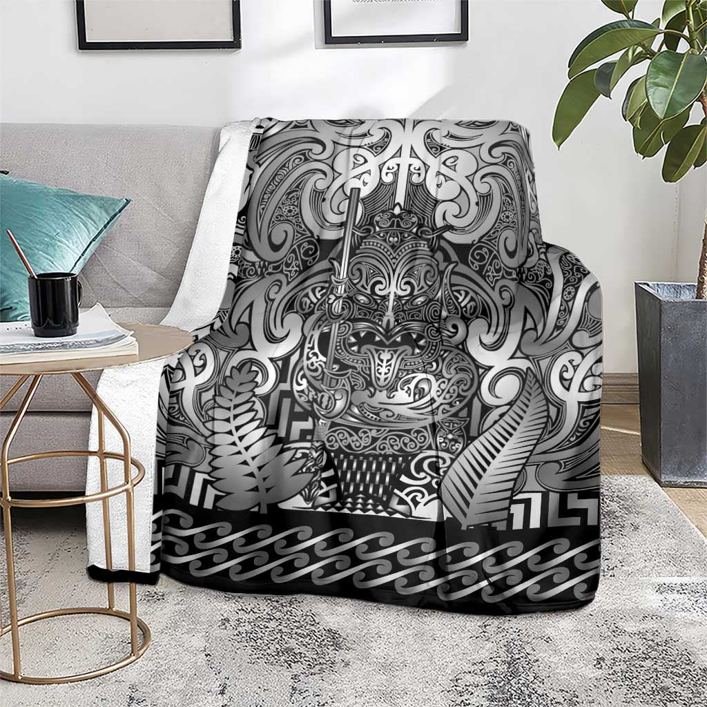 New Zealand Taiaha Maori Blanket Kiwikiwi Minimalist Silver Fern Tukutuku Motif LT9 - Polynesian Pride