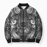 Custom New Zealand Taiaha Maori Bomber Puffer Jacket Kiwikiwi Minimalist Silver Fern Tukutuku Motif LT9 Unisex White - Polynesian Pride